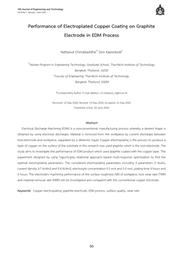 Performance of Electroplated Copper Coating on Graphite Electrode in EDM Process