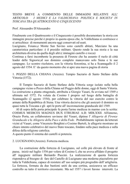 Testo Breve a Commento Delle Immagini Relative All' Articolo I Medici E La Valdichiana: Politica E Societa' in Toscana Tra Quattrocento E Cinquecento