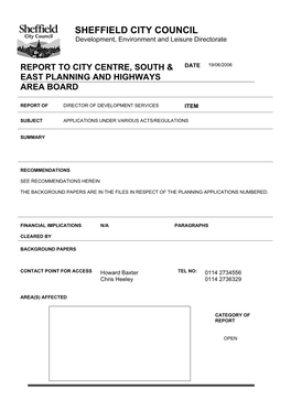 Report to City Centre, South & East Planning and Highways Area Board