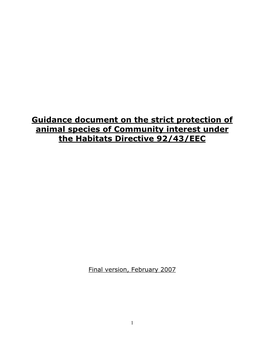 Guidance Document on the Strict Protection of Animal Species of Community Interest Under the Habitats Directive 92/43/EEC