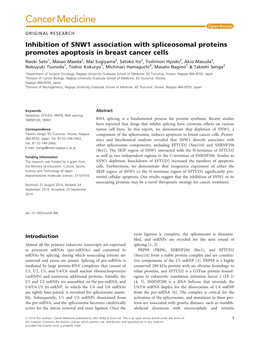 Inhibition of SNW1 Association with Spliceosomal Proteins Promotes