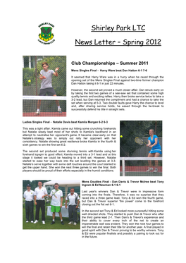Shirley Park LTC News Letter – Spring 2012