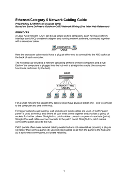 Ethernet/Category 5 Network Cabling Guide Prepared by SJ Wilkinson (August 2002) Based on Steve Derose’S Guide to CAT5 Network Wiring (See Later Web Reference)