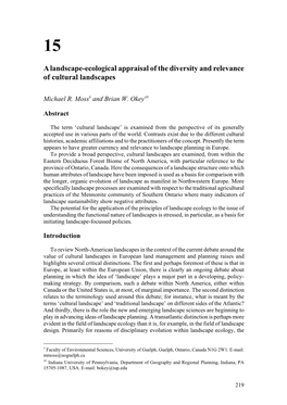 A Landscape-Ecological Appraisal of the Diversity and Relevance of Cultural Landscapes