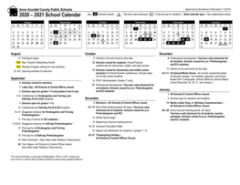 2020 – 2021 School Calendar