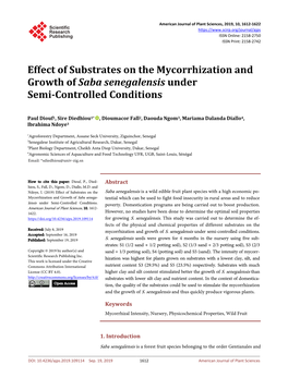 Effect of Substrates on the Mycorrhization and Growth of Saba Senegalensis Under Semi-Controlled Conditions