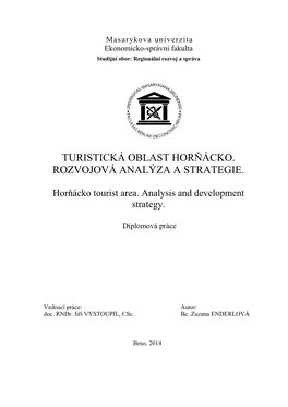 Turistická Oblast Horňácko. Rozvojová Analýza a Strategie