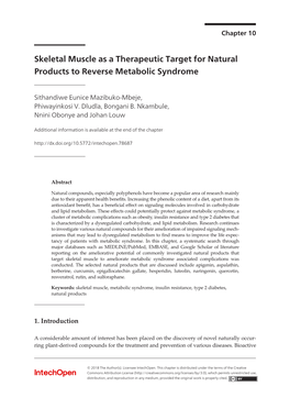 Skeletal Muscle As a Therapeutic Target for Natural Products to Reverse Metabolic Syndrome