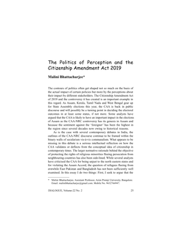 The Politics of Perception and the Citizenship Amendment Act 2019