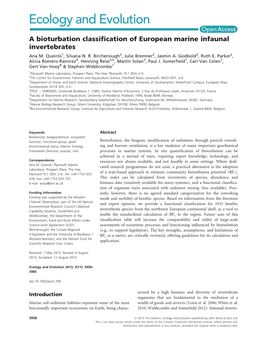 A Bioturbation Classification of European Marine Infaunal