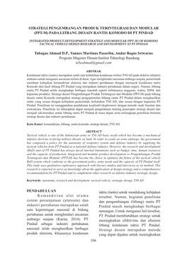 Strategi Pengembangan Produk Terintegrasi Dan Modular (Ppt-M) Pada Litbang Desain Rantis Komodo Di Pt Pindad