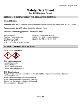 Safety Data Sheet Per GHS Standard Format