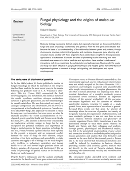 Fungal Physiology and the Origins of Molecular Biology