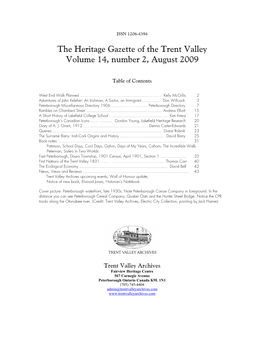 The Heritage Gazette of the Trent Valley Volume 14, Number 2, August 2009