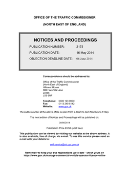 Notices and Proceedings: North East of England: 6 June 2014