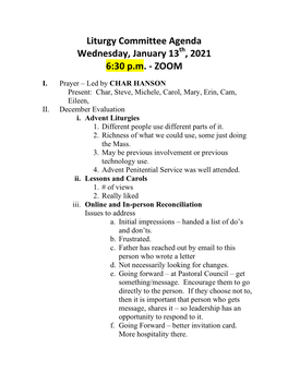 Liturgy Committee Agenda Wednesday, January 13 , 2021 6