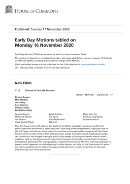 View Early Day Motions PDF File 0.12 MB