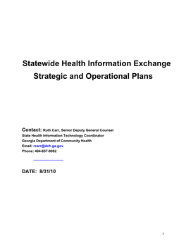 Statewide Health Information Exchange Strategic and Operational Plans