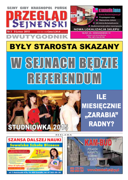 W Sejnach Będzie Referendum ILE MIESIĘCZNIE „ZARABIA” STUDNIÓWKA 2015 RADNY?