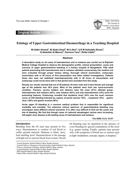 Etiology of Upper Gastrointestinal Haemorrhage in a Teaching Hospital