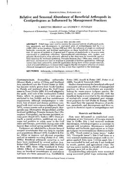 Relative and Seasonal Abundance of Beneficial Arthropods in Centipedegrass As Influenced by Management Practices