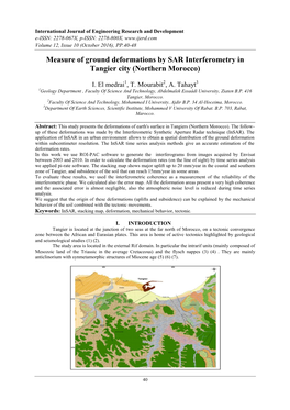 Measure of Ground Deformations by SAR Interferometry in Tangier City (Northern Morocco)