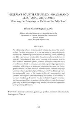 Nigeria's Fourth Republic (1999-2015) and Electoral Outcomes