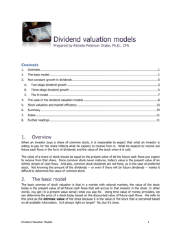 Dividend Valuation Models Prepared by Pamela Peterson Drake, Ph.D., CFA