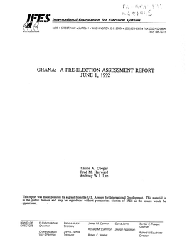 A Pre-Election Assessment Report June 1, 1992