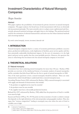 Investment Characteristics of Natural Monopoly Companies