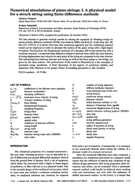 Numerical Simulations of Piano Strings. I. a Physical Model for A