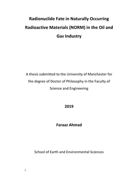 Radionuclide Fate in Naturally Occurring Radioactive Materials (NORM) in the Oil and Gas Industry