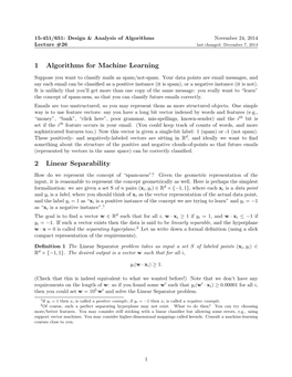 1 Algorithms for Machine Learning 2 Linear Separability