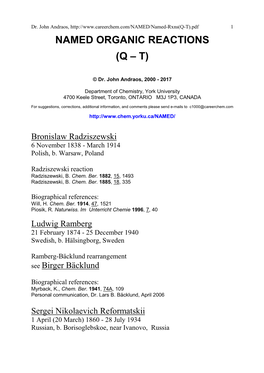 Named Organic Reactions (Q – T)