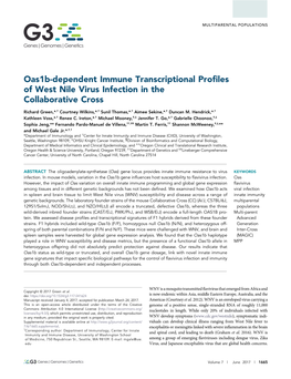 Oas1b-Dependent Immune Transcriptional Profiles of West Nile