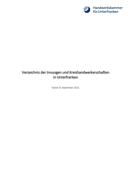 Verzeichnis Der Innungen Und Kreishandwerkerschaften in Unterfranken