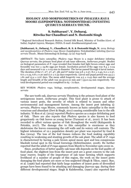 Biology and Morphometrics of Phalera Raya Moore (Lepidoptera: Notodontidae) Infesting Quercus Serrata Thunb