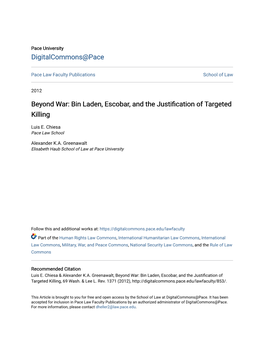 Beyond War: Bin Laden, Escobar, and the Justification of Targeted Killing, 69 Wash