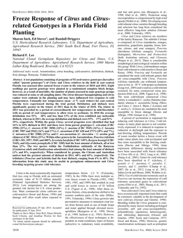 Freeze Response of Citrus and Citrus- Speeds (Nisbitt Et Al., 2000)