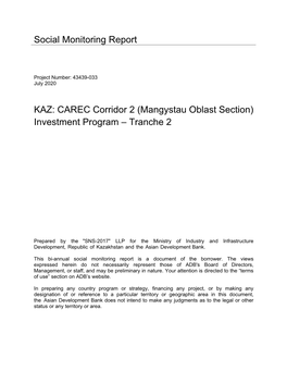 43439-033: CAREC Corridor 2 (Mangystau Oblast Sections