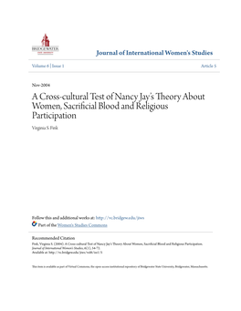 A Cross-Cultural Test of Nancy Jay's Theory About Women, Sacrificial