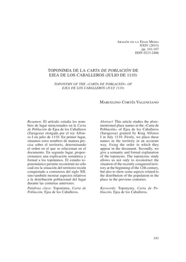 Toponimia De La Carta De Población De Ejea De Los Caballeros (Julio De 1110)