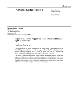 Report of the Special Rapporteur on the Situation of Human Rights in Cambodia
