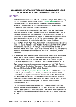 Coronavirus Impact on Universal Credit and Claimant Count Situation Within South Lanarkshire – April 2020