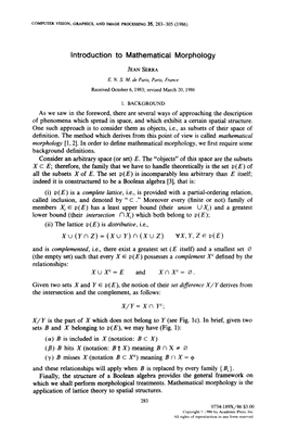 Introduction to Mathematical Morphology