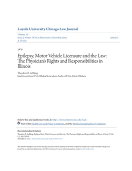 Epilepsy, Motor Vehicle Licensure and the Law: the Physician's Rights and Responsibilities in Illinois, 10 Loy