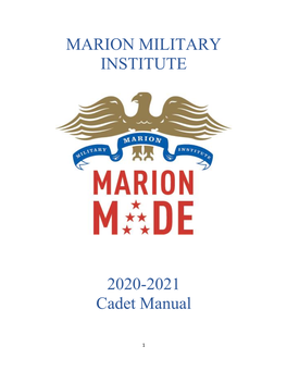 MARION MILITARY INSTITUTE 2020-2021 Cadet Manual