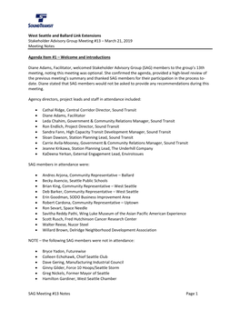 West Seattle and Ballard Link Extensions Stakeholder Advisory Group Meeting 13 Summary