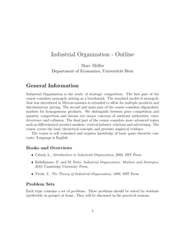 Industrial Organization - Outline