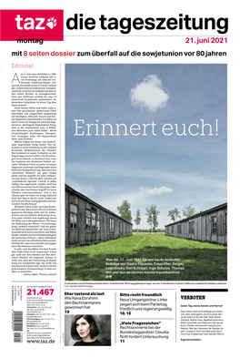 Taz. Die Tageszeitung Vom 21.06.2021